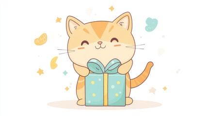 Adorable kitten birthday present Series Kawaii animals in a playful style on a white backdrop Ideal for wish making baby apparel storybooks and festive celebrations