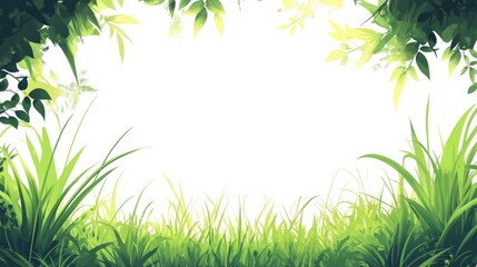 Obraz premium 2D cartoon illustration of vibrant green grass on a white backdrop