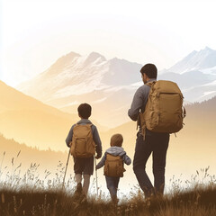 family walking in the mountains