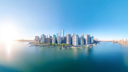 Fototapeta premium Aerial View of New York City Skyline with Brooklyn Bridge