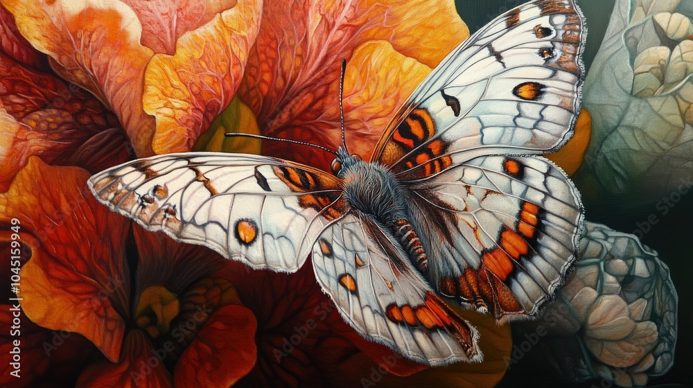 Poster A close-up of a butterfly resting on a vibrant flower, its delicate wings displaying intricate patterns and colors.