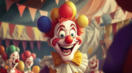 Fototapeta premium Comic clown antics in a cartoon setting showcasing humor and laughter reminiscent of circus performances