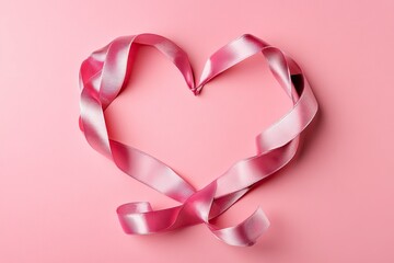 Heart made of ribbon on pink background. Valentine's Day celebration with generative ai