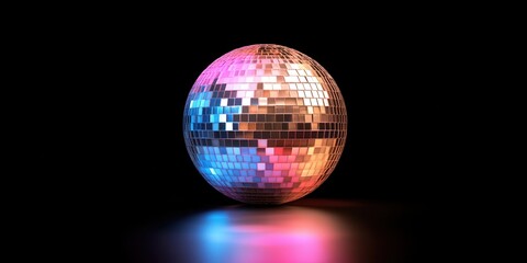 Obraz premium Colorful disco ball reflecting light on dark background.