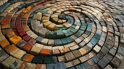 Fototapeta premium Close-Up Perspective of Colorful Brick Floor Design