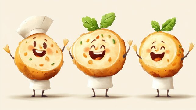 Humorous cartoon character featuring semi finished dough products representing a popular dish from a specific cuisine Delicious and appealing food illustration