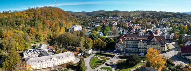 Panorama of the city of Kudowa Zdrój in Poland - a health resort in the Stolowe Mountains