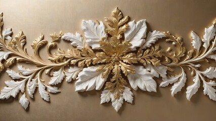 A decorative wall panel featuring an intricate floral motif with delicate white leaves and gilded accents, creating a timeless and elegant design.