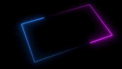 3D Glowing neon pink blue color square rectangle picture frame two tone line animation icon on black background