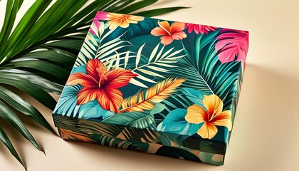 Vibrant tropical floral gift box with lush leaves and colorful blossoms ideal for presenting thoughtful gifts and celebrating special occasions in a nature-inspired aesthetic