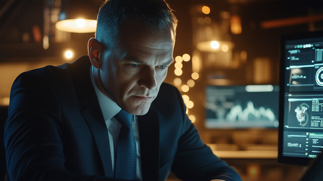 先進的なソフトで企業貯蓄を最適化するビジネスマン