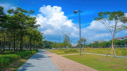 Obraz premium Scenic Jogging Path Under Blue Sky
