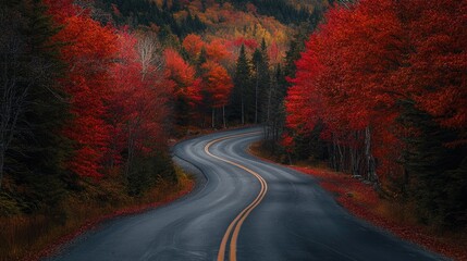 Naklejka premium Autumn Winding Road Through Picturesque Scenic Landscape