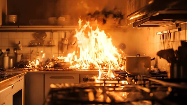 A kitchen fire disaster can occur suddenly, highlighting the urgent need for safety awareness