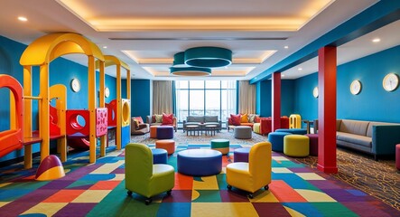 Family friendly hotel play area background vibrant play area for kids within a hotel setting