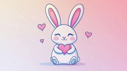 Fototapeta premium Charming gradient line illustration of a cartoon rabbit expressing love