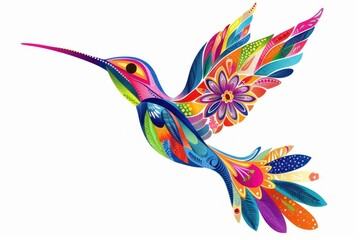 Mexican colorful hummingbird pattern art graphics.