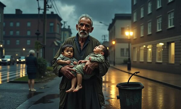 homeless man and his kid