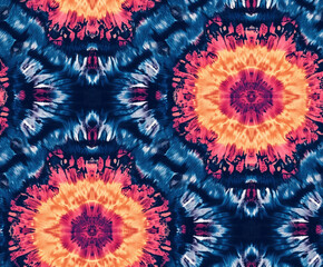 Seamless vibrant tie-dye pattern with abstract radial symmetry