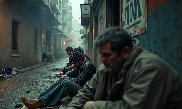 Homeless people sleeping in street