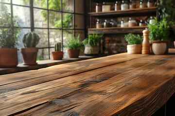 Empty wooden table in the kitchen background. for product display.