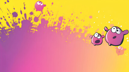 A funny background with soft gradients transitioning from bright pink to yellow, with playful cartoon faces and shapes scattered across the canvas