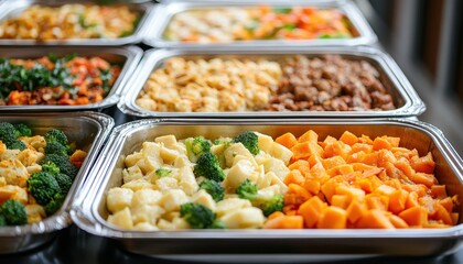 Colorful buffet spread featuring a variety of delicious meats and vegetables