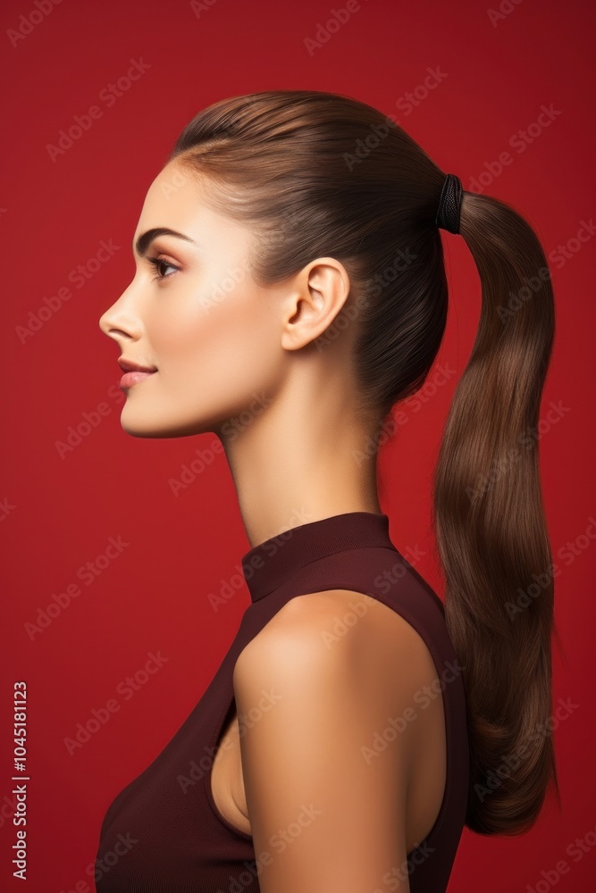 Wall mural Lady side portrait profile ponytail hairstyle adult.