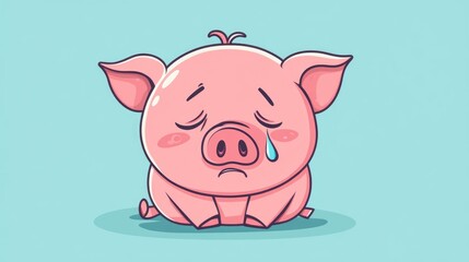 Cartoon of a crying pig in a flat color style