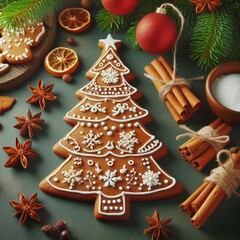 Christmas tree made of gingerbread cookies.
