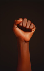 Close-Up of Raised Black Woman's Fist in Studio Shot. Woman hand. Black History. African American female
