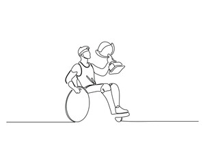 continuous line drawing of a disabled athlete on a wheelchair holding a cup.  winning in sport competition concept illustration