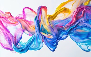 Obraz premium Streams of colored paint shot through the air like liquid ribbons, intertwining and spiraling as they cross paths, creating an energetic and dynamic visual. 