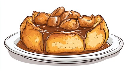Cartoon illustration of a Yorkshire pudding with gravy