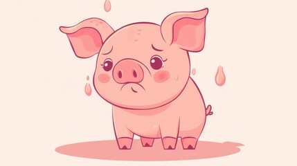 Cartoon of a crying pig in a flat color style