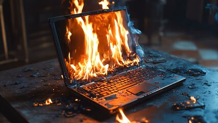 The concept of a burning laptop serves as a stark visual representation of digital destruction