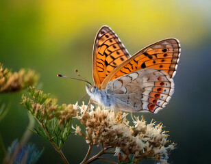 Obraz premium Beautiful Photo of a Butterfly Captured in Its Natural Habitat, Surrounded by Lush Flora, creating a Serene Nature Background that Highlights the Delicate Beauty of Wildlife in Its Environment