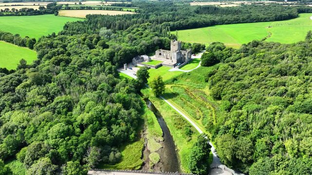 Ireland Epic Locations spectacular drone landscape view of historic Tintern Abbey Wexford in summer