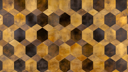 A geometric fall background with gold and brown hexagons, arranged in a symmetrical pattern over a muted orange canvas