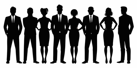 Vector silhouettes of business people, black on white background.