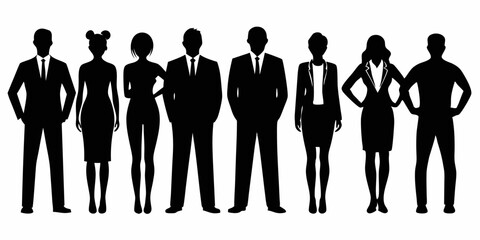 Vector silhouettes of business people, black on white background.