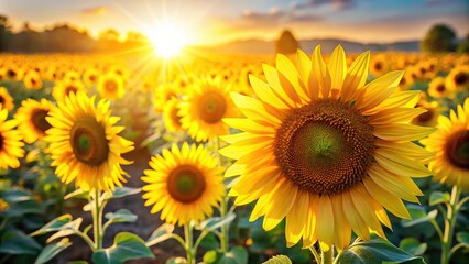 Fototapeta premium Extreme close-up view of bright yellow sunflowers basking in the sun