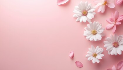 Obraz premium Pink and white daisies on a soft pink background for a fresh spring vibe