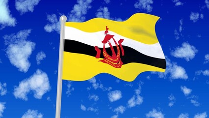 Flag of Brunei Against a Blue Sky
