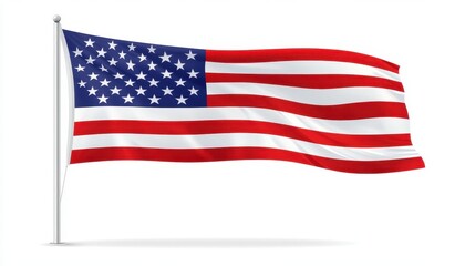 American flag waving gently on a white background, symbolizing patriotism and unity