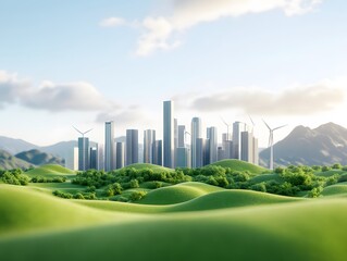 Obraz premium Eco-Friendly Urban Skyline with Natural Parks