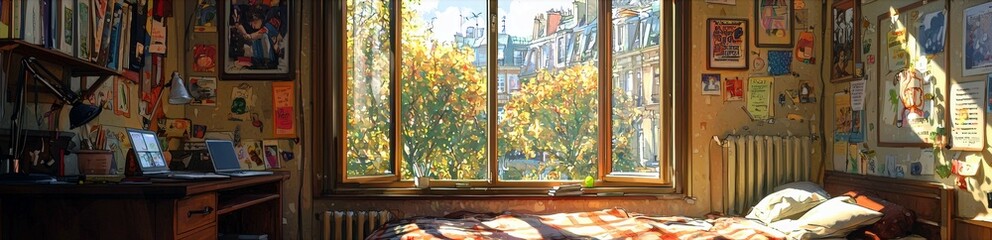 Cozy Minimalist Teenage Bedroom Illustration in 3D