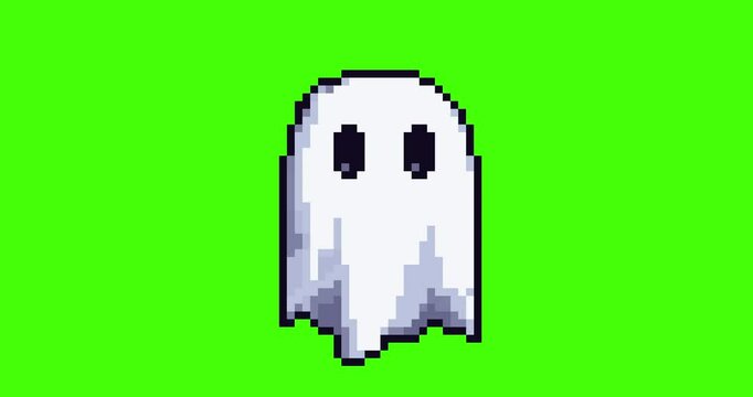 Pixel ghost on green screen background for Halloween