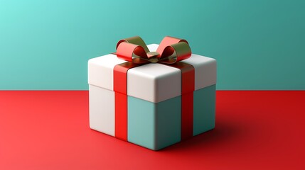Fototapeta premium 3D Colorful Gift Box with Ribbon on Vibrant Background. Christmas Theme.