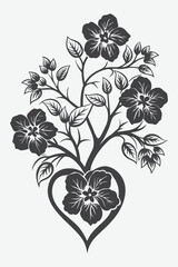 Violet Heart Branch with Beautiful Flowers Silhouette Vector Design for Graphic and Artistic Projects